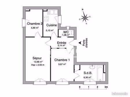 appartement 2 pièces 39 m²