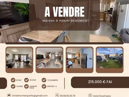 maison t4 - 83m2 - hénin beaumont - 215.000 fai