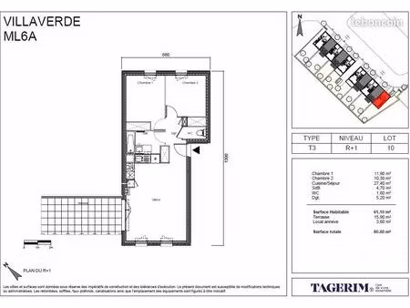 appartement 3 pièces 80 m²
