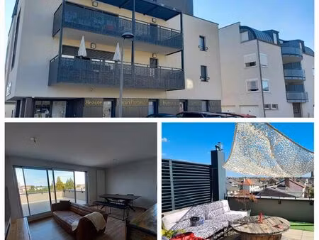 super t3 63m2 meublé + terrasse 25m2 + 2 parking