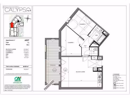 appartement 3 pièces 66 m²