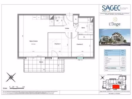 appartement 3 pièces 60 m²