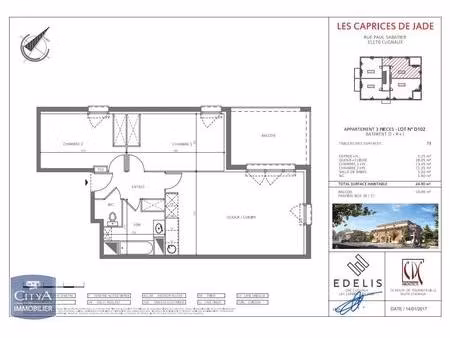 location appartement 3 pièces 64m² cugnaux 31270