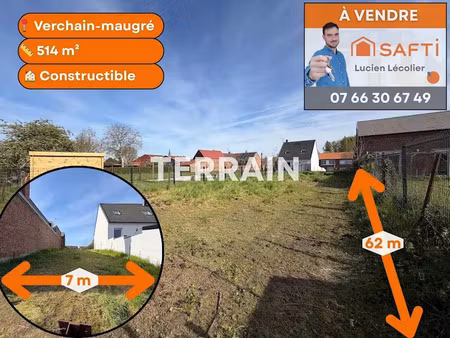 vente terrain 514 m² à verchain-maugré (59227)  28 000 €