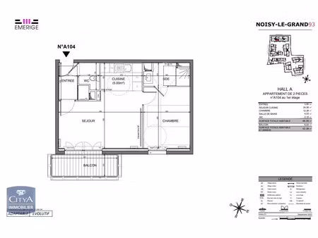 appartement à louer 2 pièces 46.35 m² - noisy-le-grand (93) - 941€