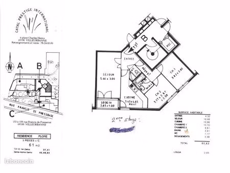 villeurbanne pressensé t3 62m2 balcon  garage