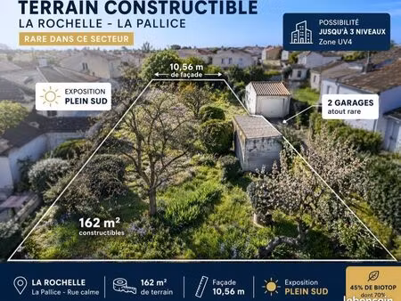 rare la rochelle la pallice – terrain constructible 162 m² + 2 garages