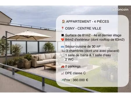 appartement 4 pièces avec de très grandes terrasses – osny centre