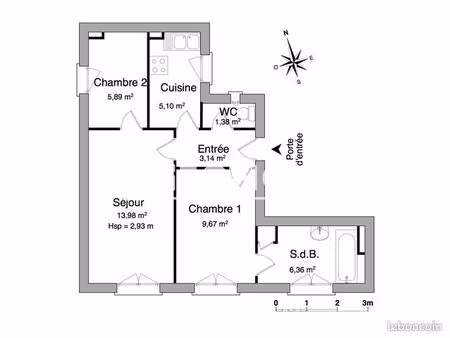 appartement 2 pièces 39.63m² à louer 950 - chatou 78400