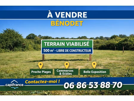 benodet (29) – terrain constructible de 500 m²  proche commerces et plages