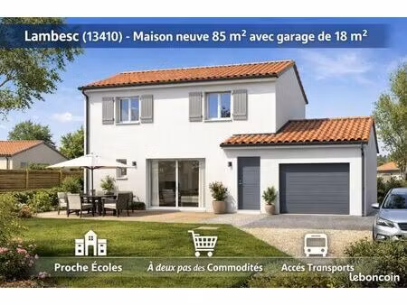 ? maison neuve 85 m² avec garage et terrain viabilisé à lambesc proche écoles et commodité