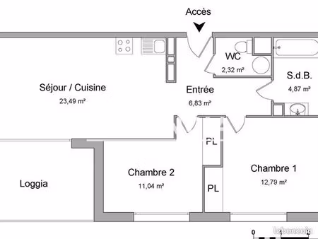 appartement 3 pièces 61 m²