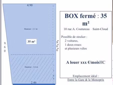 exceptionnel. box 35m2 fermé