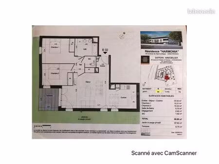 t3 de 69 m² avec jardin – résidence récente – pessac haut-lévêque