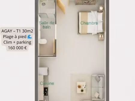 ? t1 entièrement rénové – clim + parking – agay