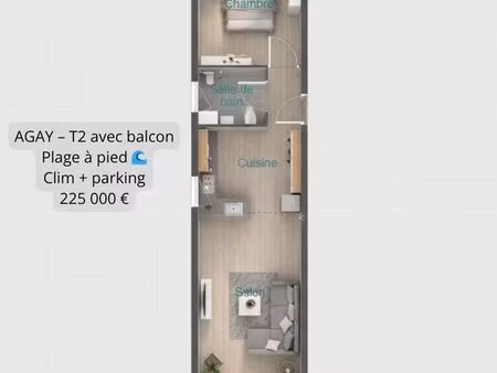 ? t2 rénové avec balcon + parking – agay – 225 000