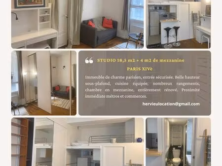 paris xivè quartier petit-montrouge  apt de 18 5 m2 à louer