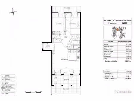 appartement 3 pièces 63 m²
