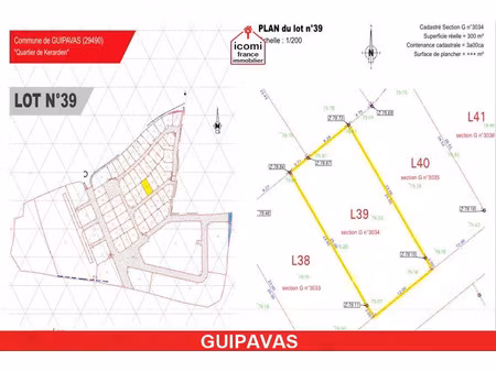 vente terrain 300 m² guipavas (29490)