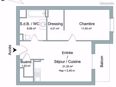 appartement 2 pièces 44 m²