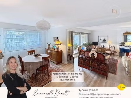 appartement t4 de 108 m². vannes albert 1er. grand balcon  2 parkings  2 caves. à pied du 