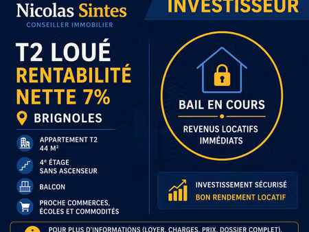 t2 loué : 7% rentabilité nette : 83170 brignoles : balcon : investisseur