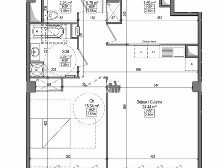 location appartement 2 pièces 60m² marquette lez lille 59520