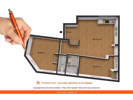 t3 rénové avec vue dégagée (dpe : c)