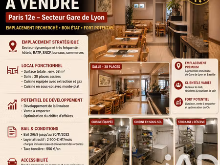 vente restaurant 58 m²