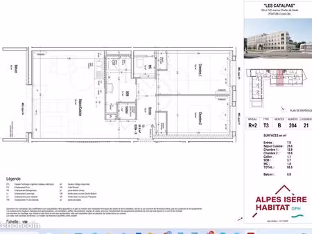 appartement 3 pièces 65 m²