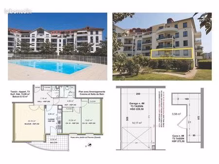 appartement t3 - 75 m² - balcon - box fermé (ve-vh) - cave