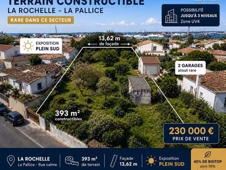 rare sur le secteur – terrain constructible de 393 m² à la rochelle (la pallice)