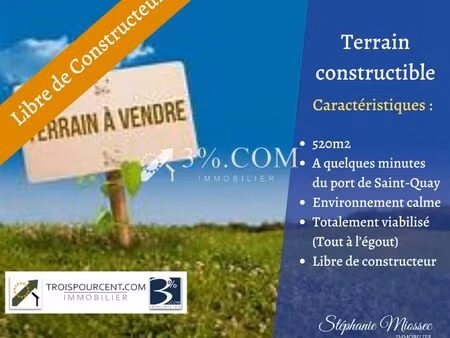 terrain 520 m² binic etables sur mer