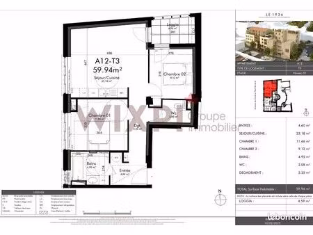 studio 3 pièces 60 m²