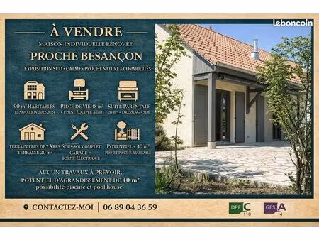 maison individuelle 90 m² + sous-sol – prête à vivre  proche recologne - 15 minutes de bes