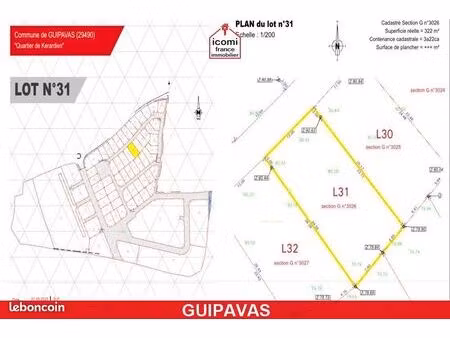 terrain 322 m² guipavas
