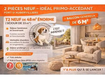 incroyable 2 pieces traversant 48m²avec balcon !!! a 300m metro 7 et 15