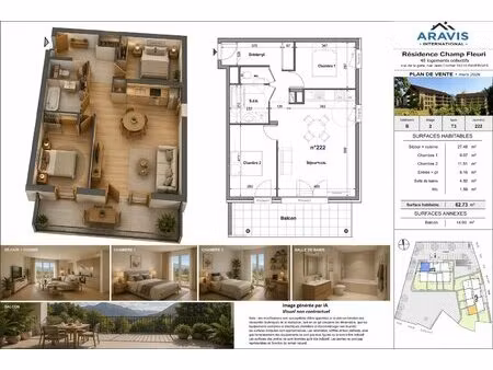 appartement t3 avec balcon et garage