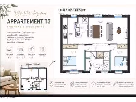 vente appartement 3 pièces à kervignac (56700) : à vendre 3 pièces / 66m² kervignac