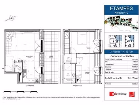 appartement 3 pièces 65 m²