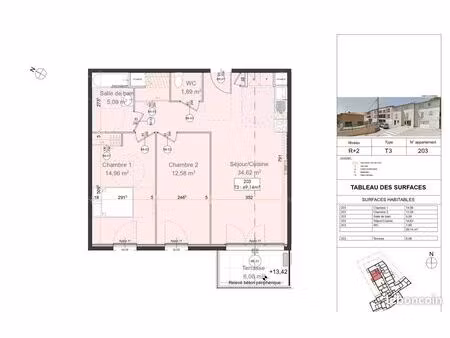 appartement 3 pièces 68 m²