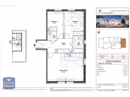 appartement à louer 3 pièces - villeneuve-saint-denis (77) - 1 300€