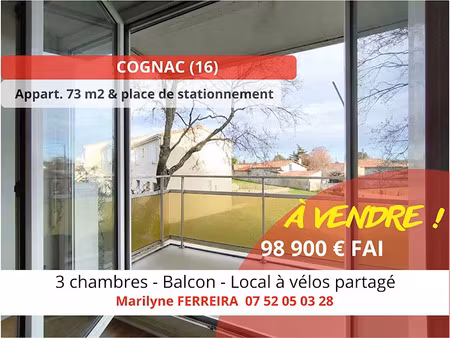 vente appartement 4 pièces 73 m² à cognac (16100)  98 900 €