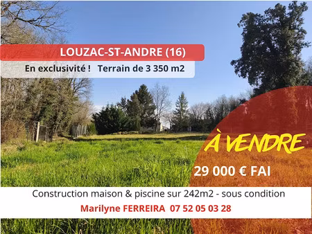 vente terrain 3351 m² à louzac-saint-andré (16100)  29 000 €