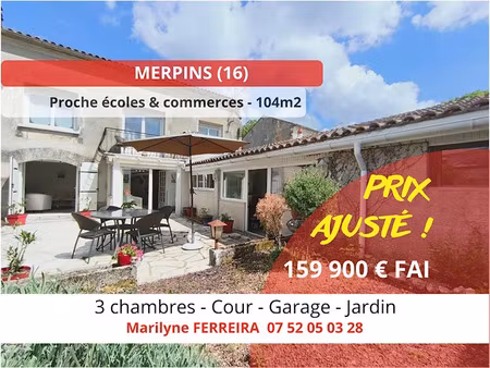 vente maison 4 pièces 104.43 m² à merpins (16100)  159 900 €