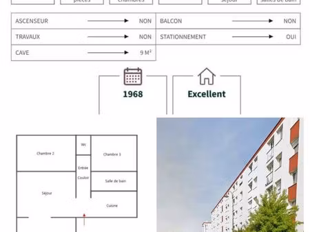 spacieux t4 lumineux de 68m² - 3 chambres - parking & cave