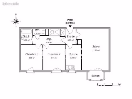 appartement 3 pièces 62 m²