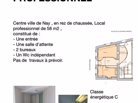local professionnel à louer en rdc centre ville de nay