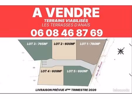 terrain constructible 5 parcelles de 609 à 780 m2