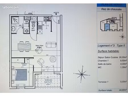 appartement 2 pièces 45 m²